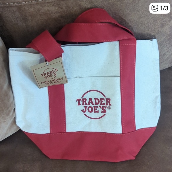 Trader Joe'S Handbags - Trader Joe's Red and Cream Mini Canvas Tote